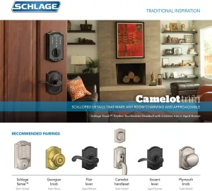 Schlage FE285 Camelot By Georgian Bottom Half Handleset with 16080 Latch and 10063 Strike Matte Black Finish