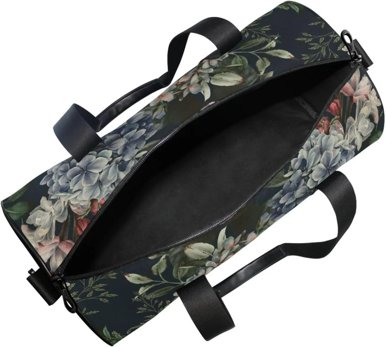 Seamless Floral Flowers Roses with Green Leaves on Dark Portable Gym Bag, Travel Bag, Luggage bag, Sports Bag, Toiletry Bag with Handles, Detachable Shoulder Strap 17.6 x 9 x 9 inch