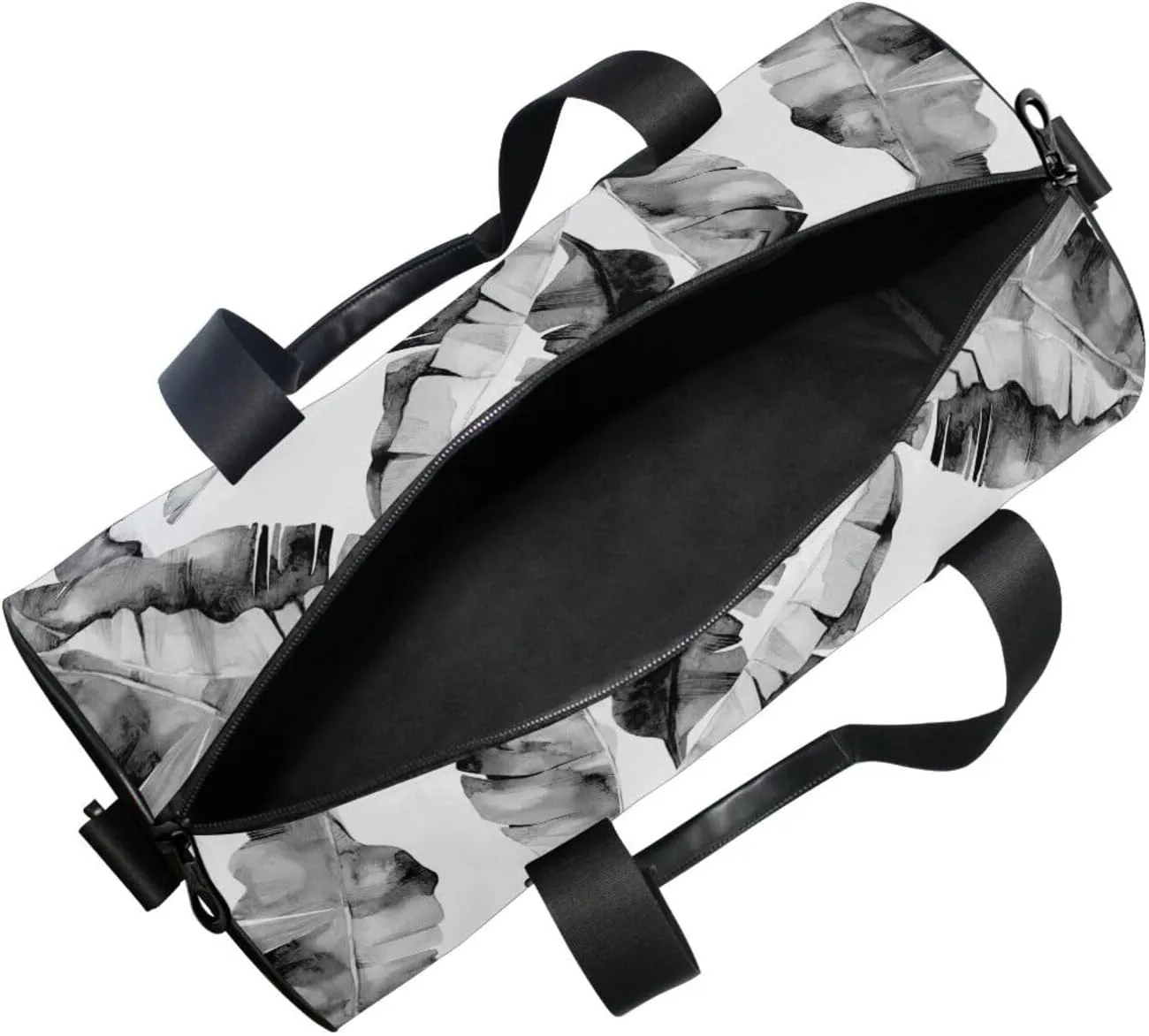 Seamless Grey Banana Leaves Jungle Leaves on White Portable Gym Bag, Travel Bag, Luggage bag, Sports Bag, Toiletry Bag with Handles, Detachable Shoulder Strap 17.6 x 9 x 9 inch