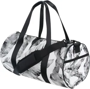 Seamless Grey Banana Leaves Jungle Leaves on White Portable Gym Bag, Travel Bag, Luggage bag, Sports Bag, Toiletry Bag with Handles, Detachable Shoulder Strap 17.6 x 9 x 9 inch