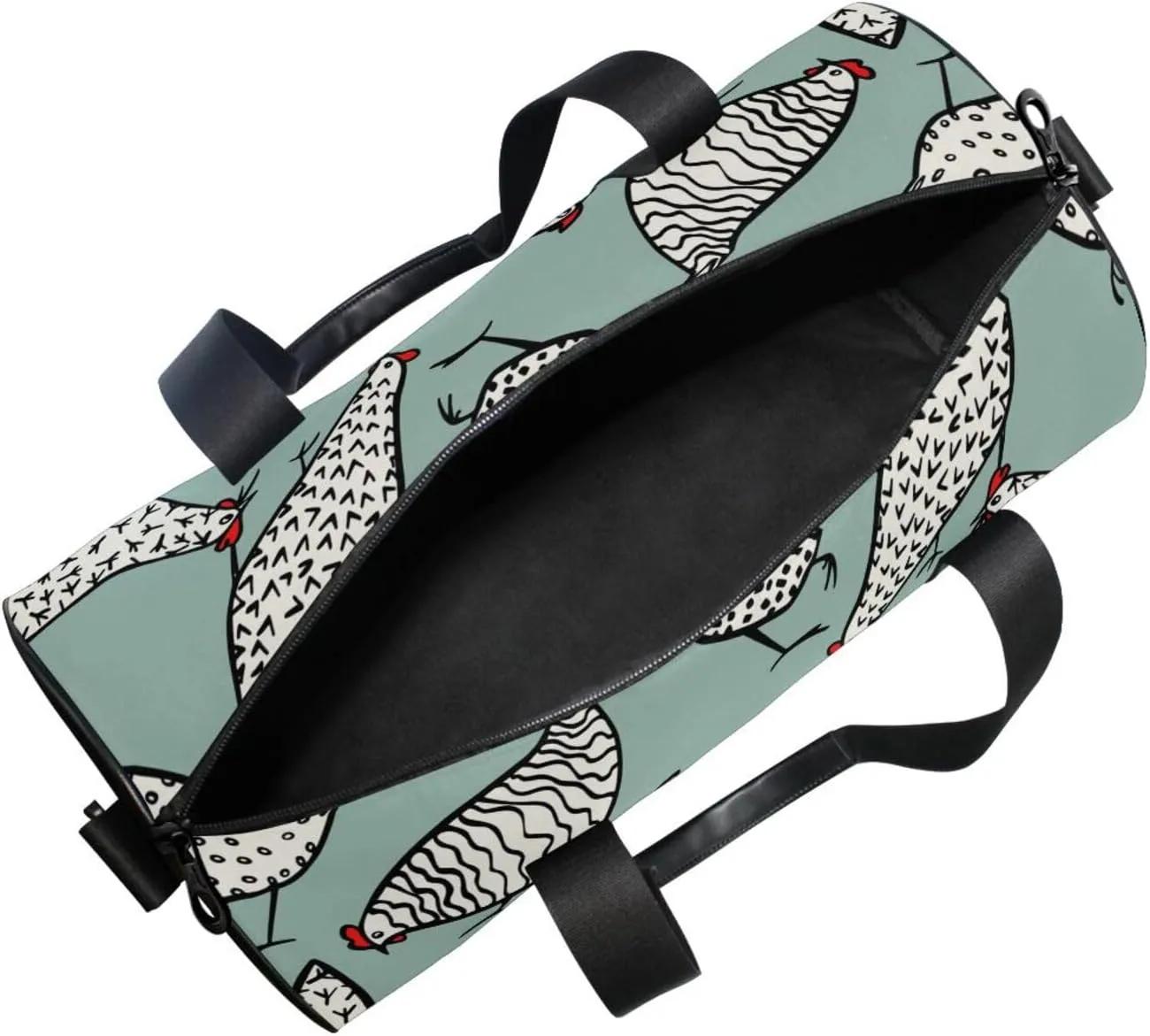 Seamless Hand Drawn White Chickens on Turquoise Portable Gym Bag, Travel Bag, Luggage bag, Sports Bag, Toiletry Bag with Handles, Detachable Shoulder Strap 17.6 x 9 x 9 inch