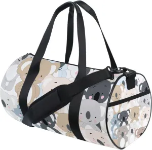 Seamless Koala Bear Hand Draw Doodle Cartoon Animals Texture Portable Gym Bag, Travel Bag, Luggage bag, Sports Bag, Toiletry Bag with Handles, Detachable Shoulder Strap 17.6 x 9 x 9 inch