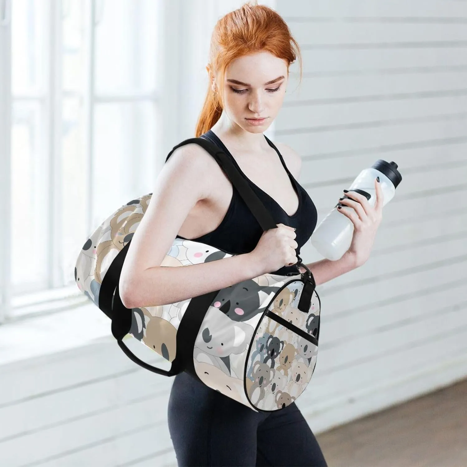 Seamless Koala Bear Hand Draw Doodle Cartoon Animals Texture Portable Gym Bag, Travel Bag, Luggage bag, Sports Bag, Toiletry Bag with Handles, Detachable Shoulder Strap 17.6 x 9 x 9 inch