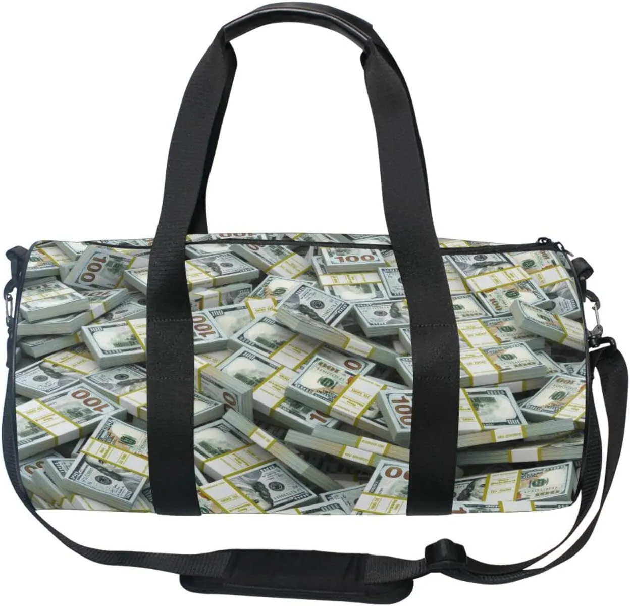 Seamless Packs of Dollars Lots of Cash Money Texture Duffel Bag, Foldable Canvas Travel Tote for Gym Sports with Inner Pockets, Durable Lightweight Fitness Bag for Overnight Workout