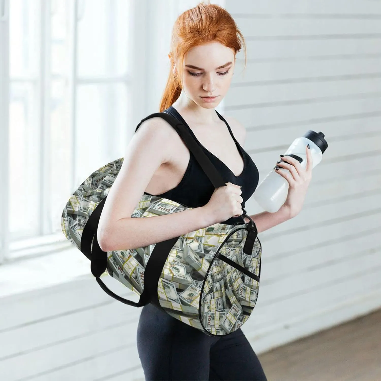 Seamless Packs of Dollars Lots of Cash Money Texture Duffel Bag, Foldable Canvas Travel Tote for Gym Sports with Inner Pockets, Durable Lightweight Fitness Bag for Overnight Workout