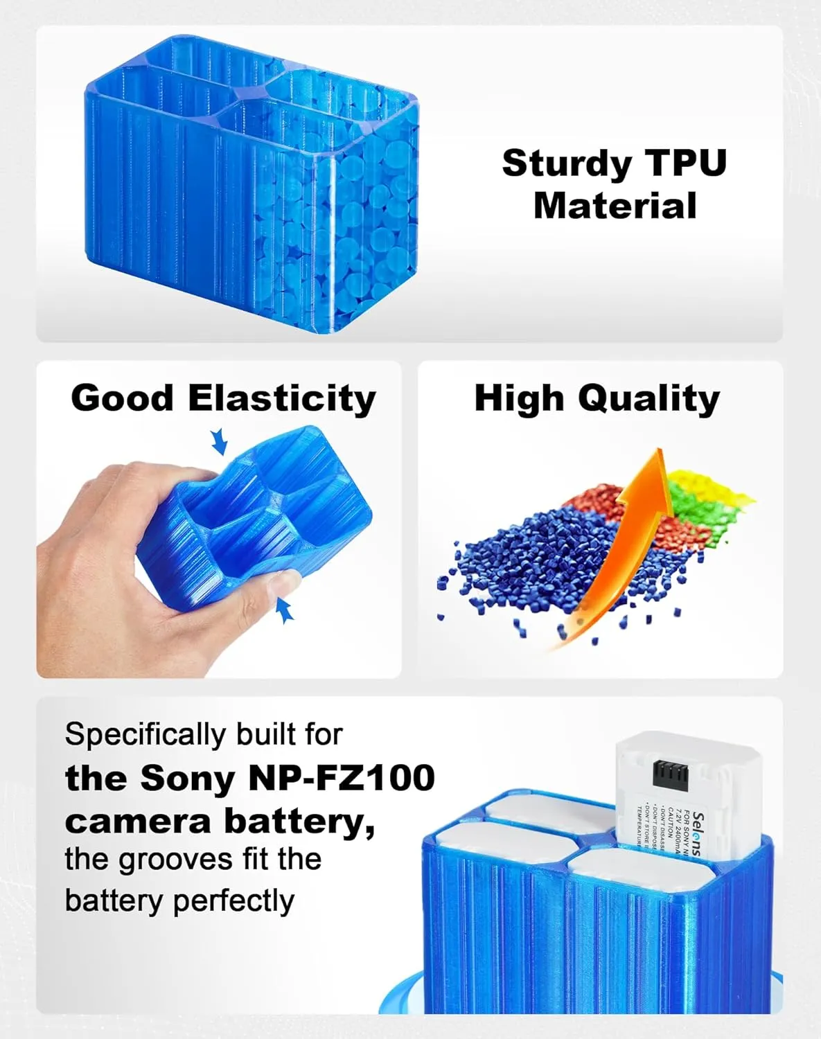 Selens TPU Air Bladder NP-FZ100 Camera Battery Case Bag Box for Sony NP-FZ100 Battery (Blue 4 Sections)