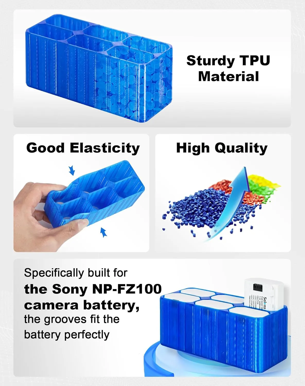 Selens TPU Air Bladder NP-FZ100 Camera Battery Case Bag Box for Sony NP-FZ100 Battery (Blue 6 Sections)