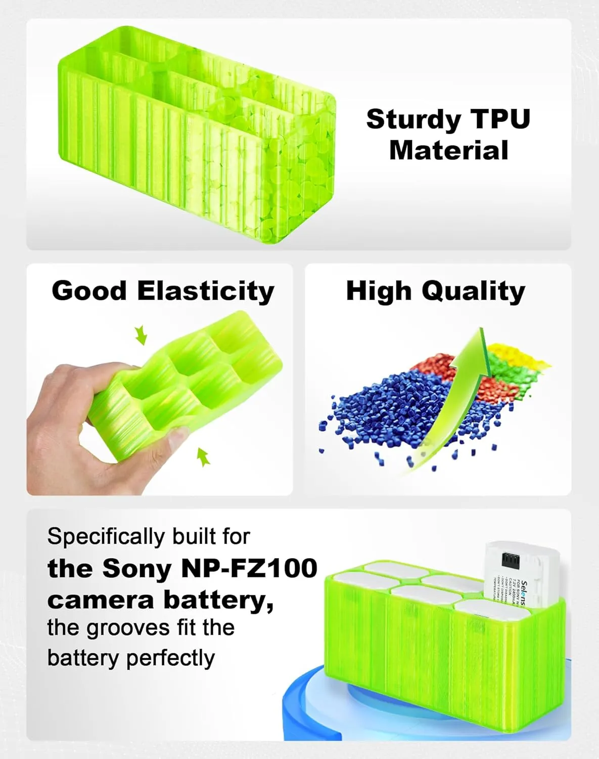 Selens TPU Air Bladder NP-FZ100 Camera Battery Case Bag Box for Sony NP-FZ100 Battery (Green 6 Sections)