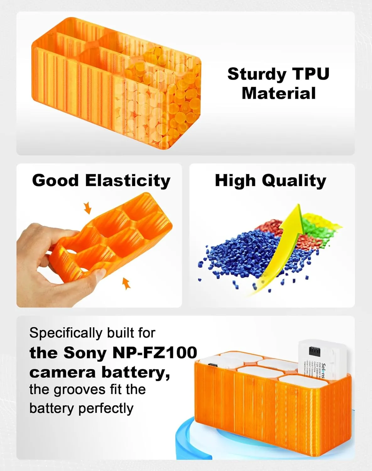 Selens TPU Air Bladder NP-FZ100 Camera Battery Case Bag Box for Sony NP-FZ100 Battery (Orange 6 Sections)