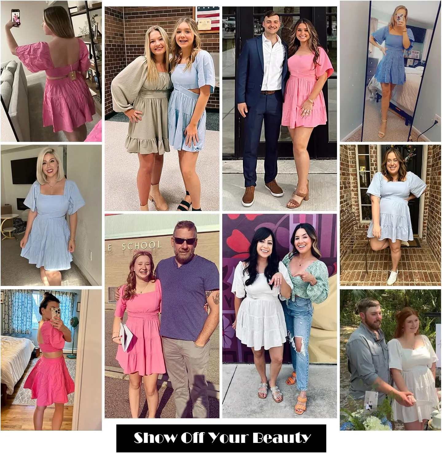 Senllen Womens Summer Dresses 2025 Short-Sleeve Square Neck Mini Dress Crossover Elastic Waist Casual Party Tiered Dress