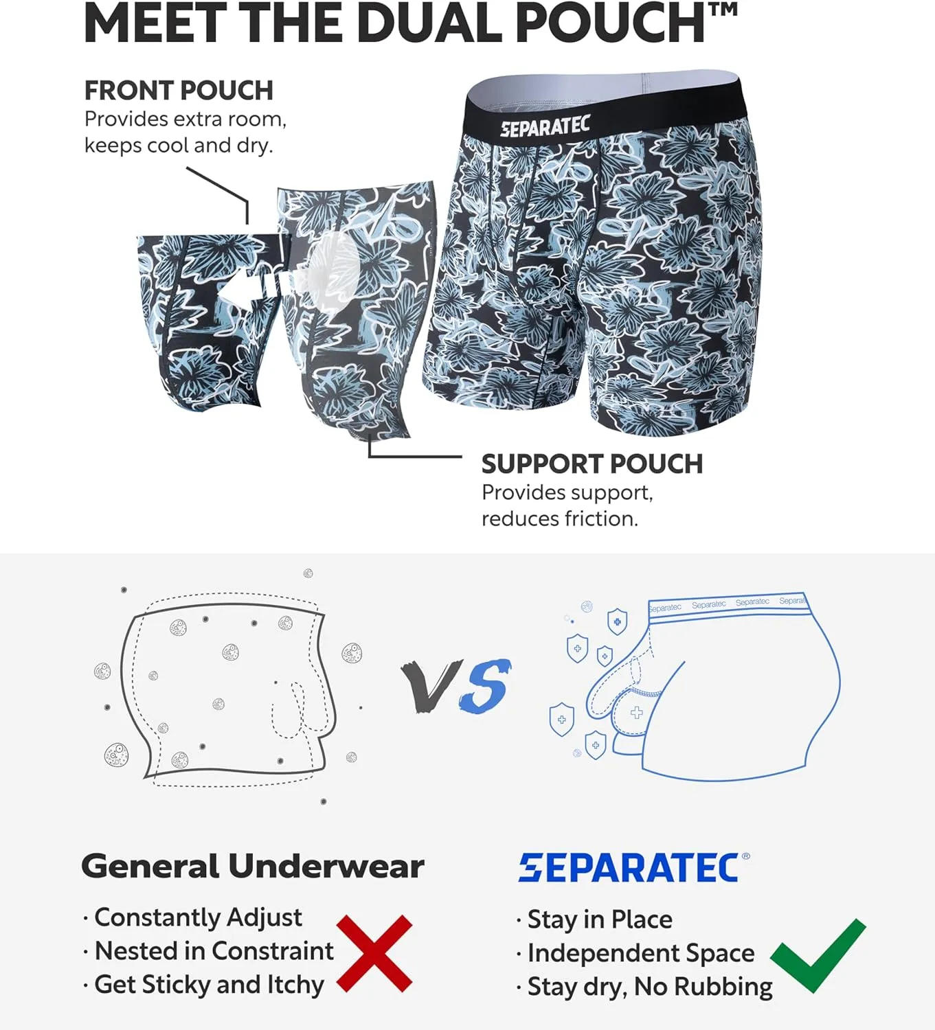 Separatec Mens Underwear with Pouch Moisture Wicking Dual Pouch Boxer Briefs Breathable Cool Rayon from Bamboo Underwear Men