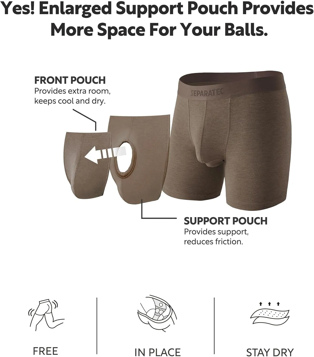 Separatec Mens Underwear with Pouch Moisture Wicking Dual Pouch Boxer Briefs Breathable Cool Rayon from Bamboo Underwear Men