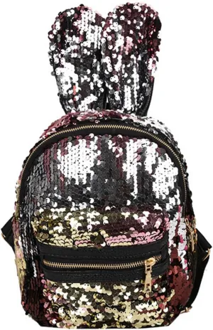 Sequin backpack Shoulder Bag For Women With Cute Rabbit Ears Backpack Sequins Shoulder Bag Travel Day pack (Multicolor Gold)