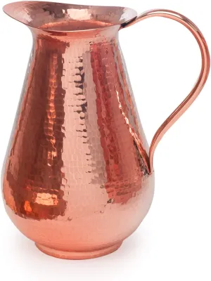 Sertodo Copper BISOTUN Pitcher | 76 oz Capacity | Tig Welded Copper Handle | Durable & Elegant Drink Serving | 100% Pure Copper, Hand Hammered | Ayurvedic Beverage Vessel