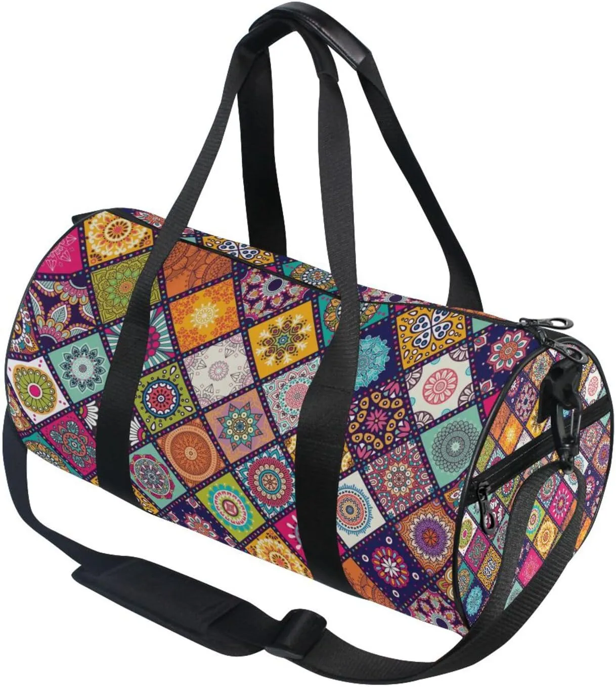 Set Colored Mandala Ethnic Islam, Arabic, Indian, Ottoman Motifs Portable Gym Bag, Travel Bag, Luggage bag, Sports Bag, Toiletry Bag with Handles, Detachable Shoulder Strap 17.6 x 9 x 9 inch