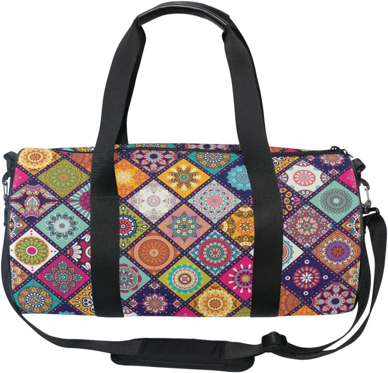 Set Colored Mandala Ethnic Islam, Arabic, Indian, Ottoman Motifs Portable Gym Bag, Travel Bag, Luggage bag, Sports Bag, Toiletry Bag with Handles, Detachable Shoulder Strap 17.6 x 9 x 9 inch