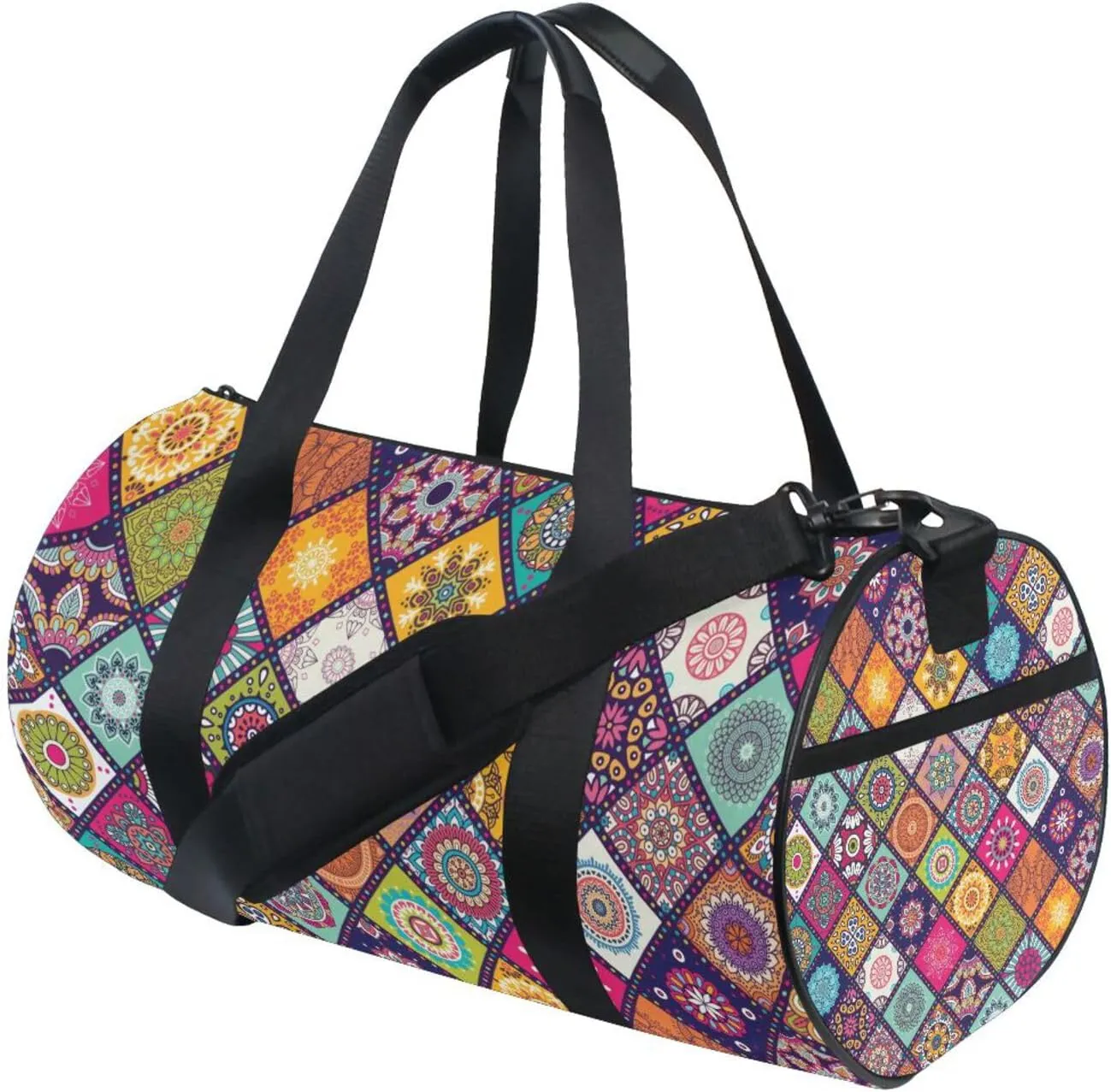 Set Colored Mandala Ethnic Islam, Arabic, Indian, Ottoman Motifs Portable Gym Bag, Travel Bag, Luggage bag, Sports Bag, Toiletry Bag with Handles, Detachable Shoulder Strap 17.6 x 9 x 9 inch