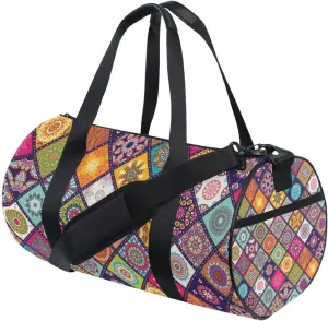 Set Colored Mandala Ethnic Islam, Arabic, Indian, Ottoman Motifs Portable Gym Bag, Travel Bag, Luggage bag, Sports Bag, Toiletry Bag with Handles, Detachable Shoulder Strap 17.6 x 9 x 9 inch