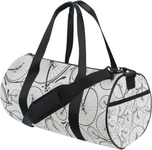 Set of Seamless Old Bicycles Bikes Portable Gym Bag, Travel Bag, Luggage bag, Sports Bag, Toiletry Bag with Handles, Detachable Shoulder Strap 17.6 x 9 x 9 inch