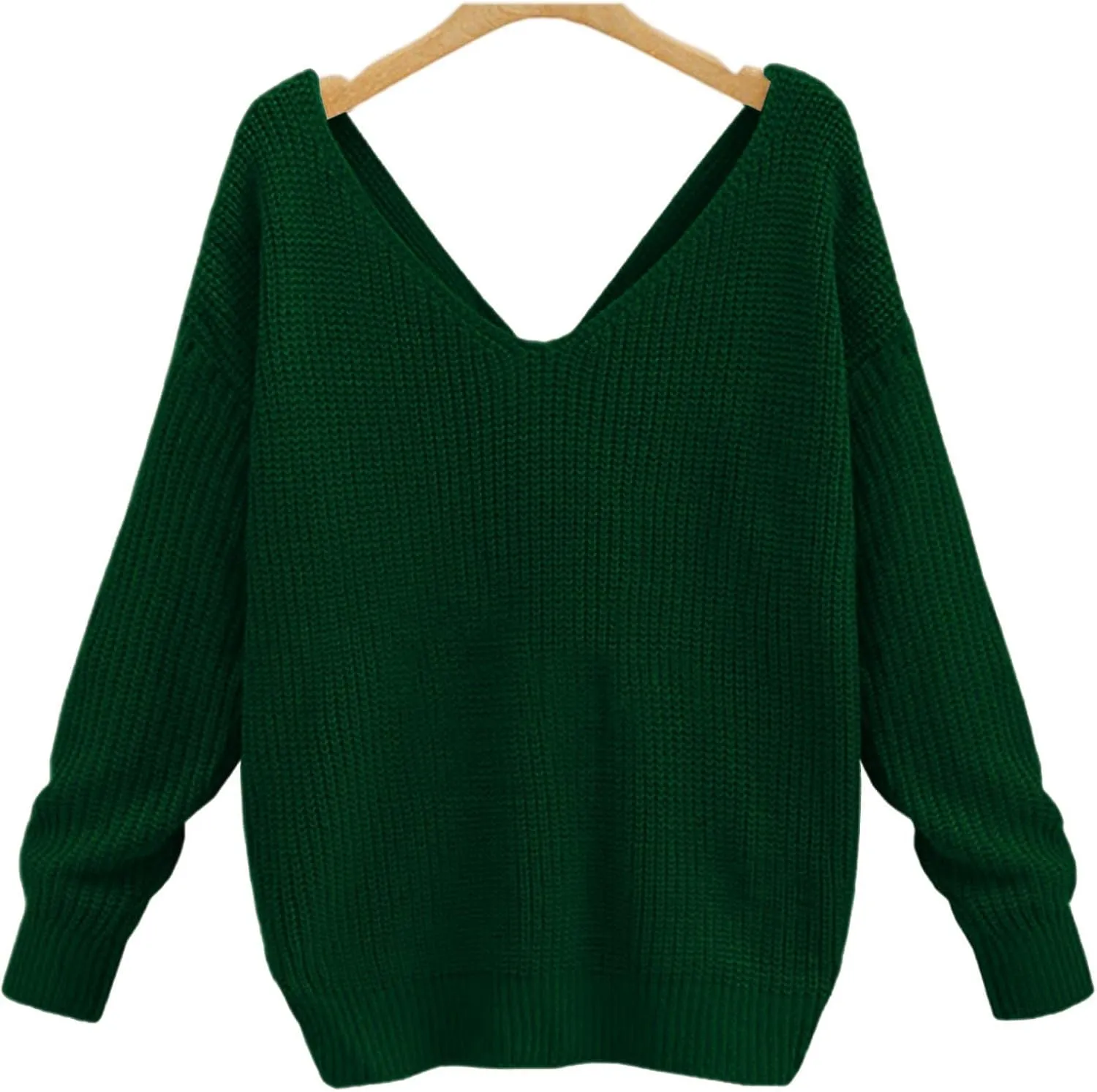 Sexyshine Women's Casual V Neck Criss Cross Backless Long Batwing Sleeve Loose Knitted Sweater Pullovers