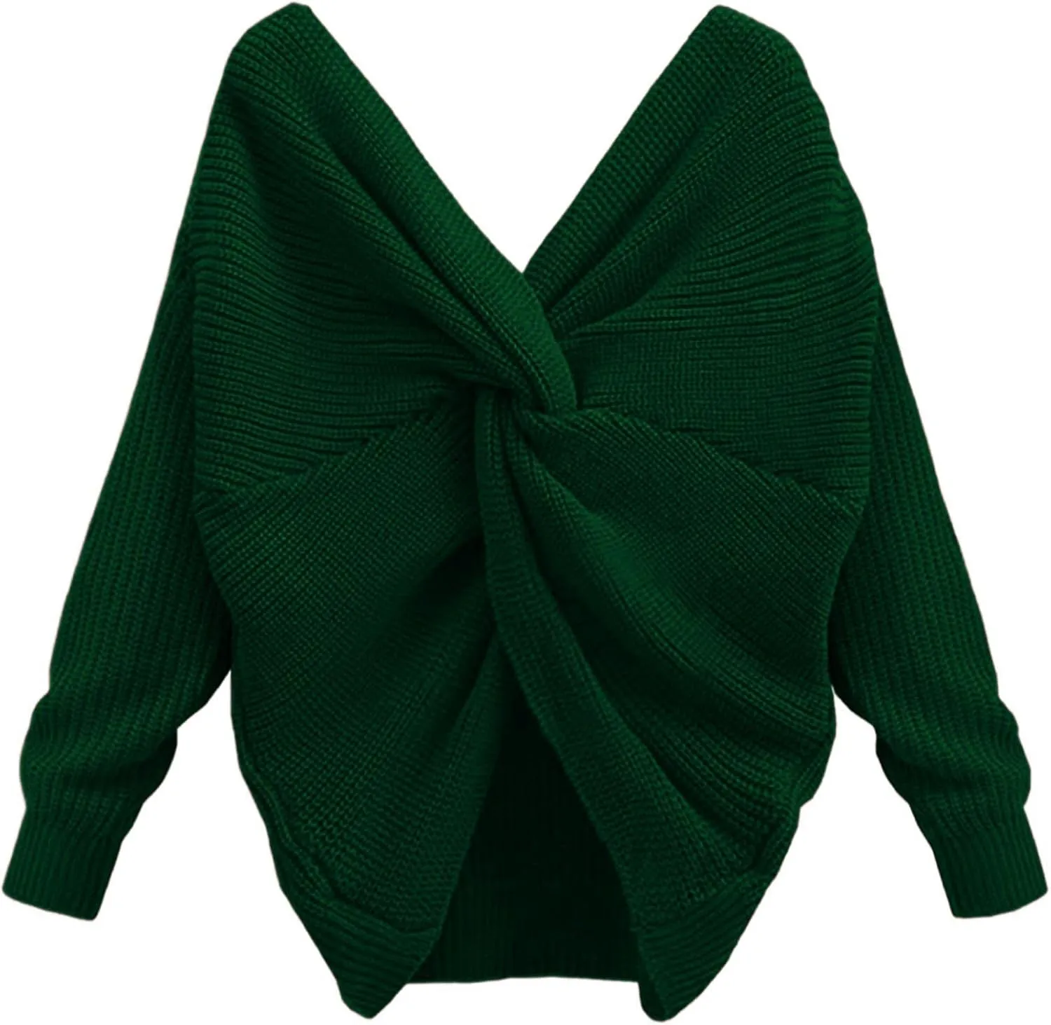 Sexyshine Women's Casual V Neck Criss Cross Backless Long Batwing Sleeve Loose Knitted Sweater Pullovers
