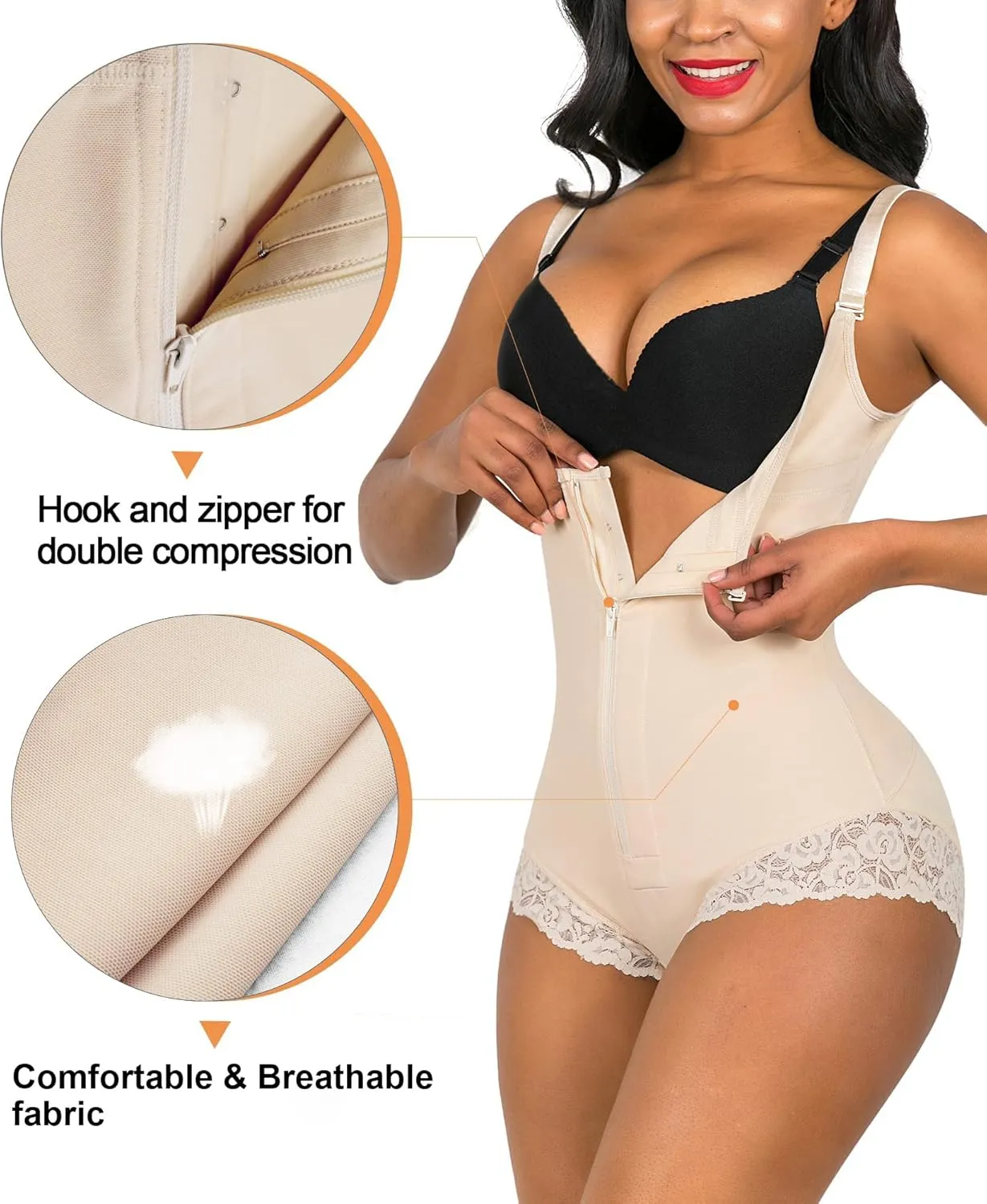 SHAPERX Women's Fajas Colombianas Shapewear Postpartum Tummy Control Body Shaper Butt Lifter Bodysuit