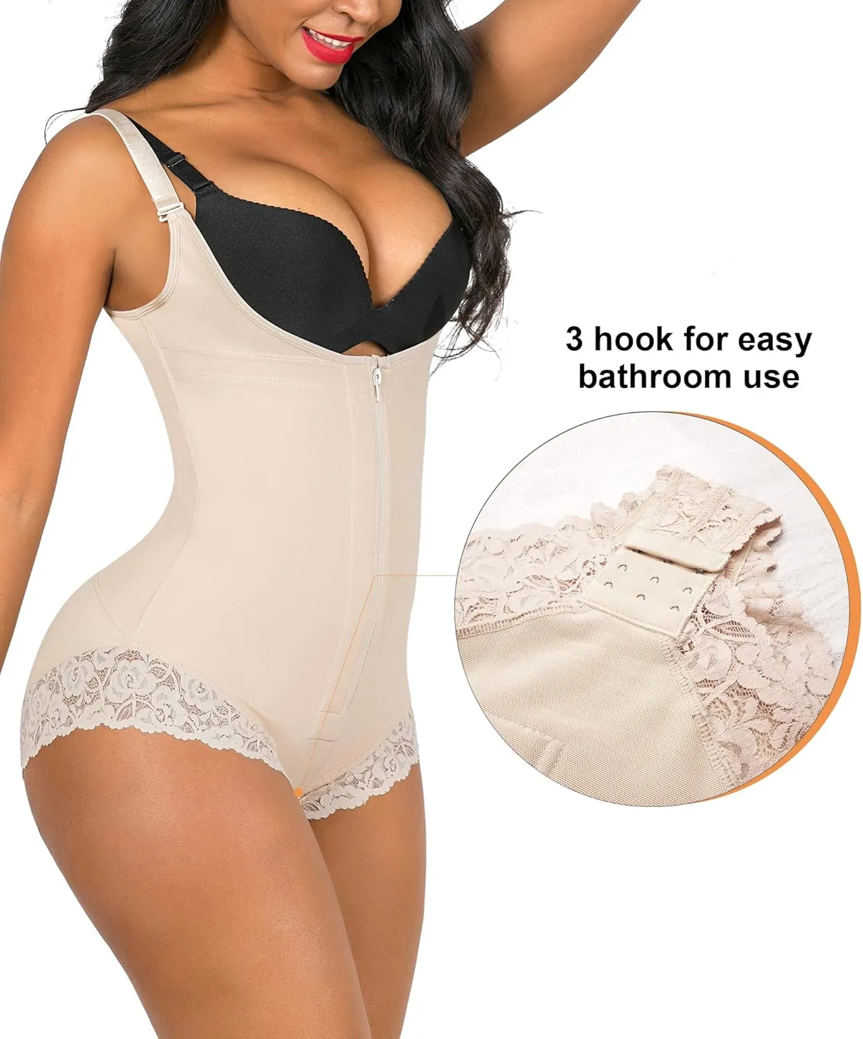 SHAPERX Women's Fajas Colombianas Shapewear Postpartum Tummy Control Body Shaper Butt Lifter Bodysuit