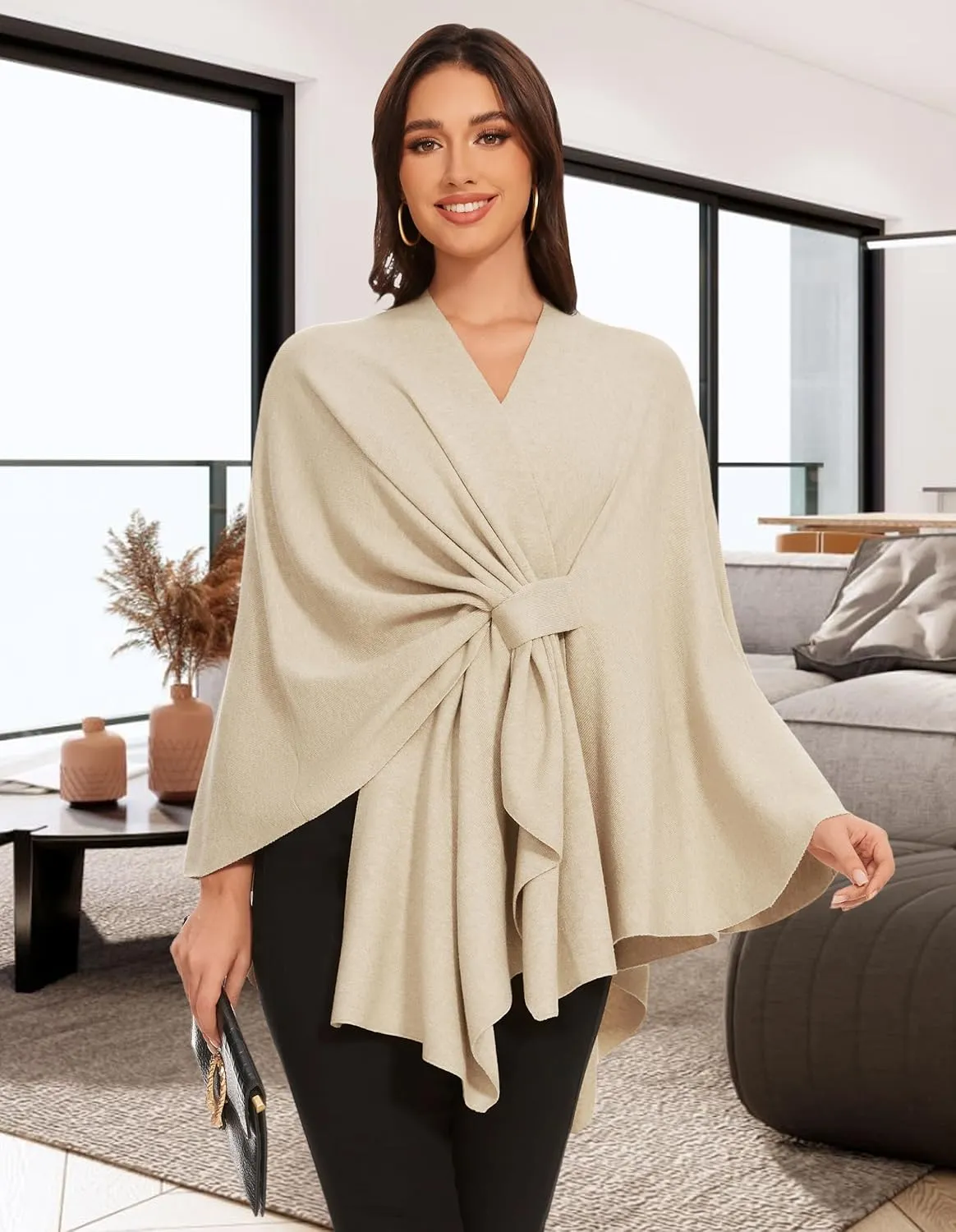 Shawl Wraps for Women Cross Front Poncho Sweater Knitted Cape Soft Warm Elegant for Fall Winter Spring Wedding