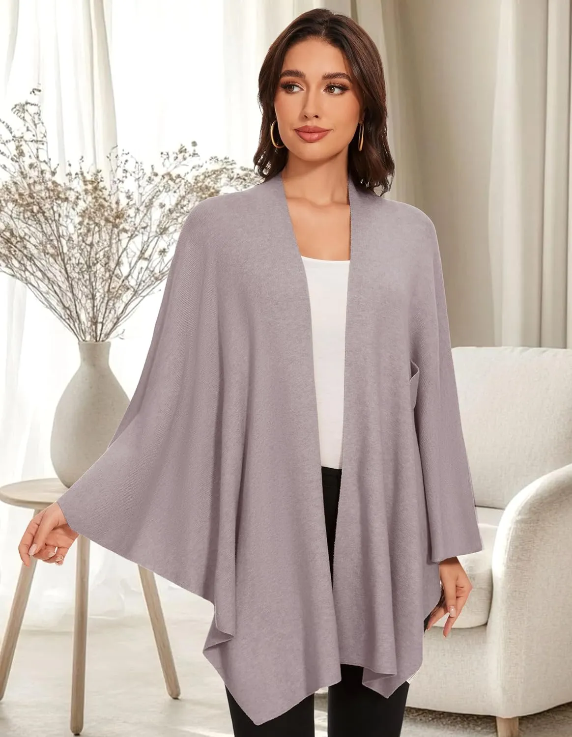 Shawl Wraps for Women Cross Front Poncho Sweater Knitted Cape Soft Warm Elegant for Fall Winter Spring Wedding