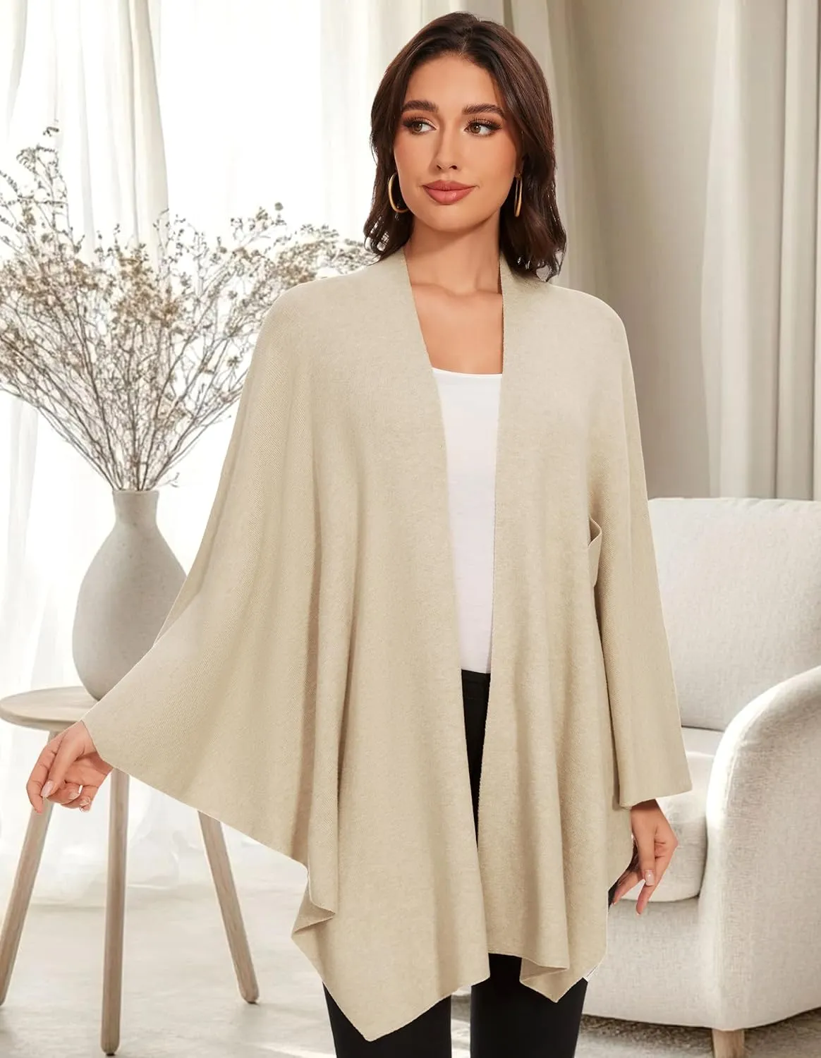 Shawl Wraps for Women Cross Front Poncho Sweater Knitted Cape Soft Warm Elegant for Fall Winter Spring Wedding
