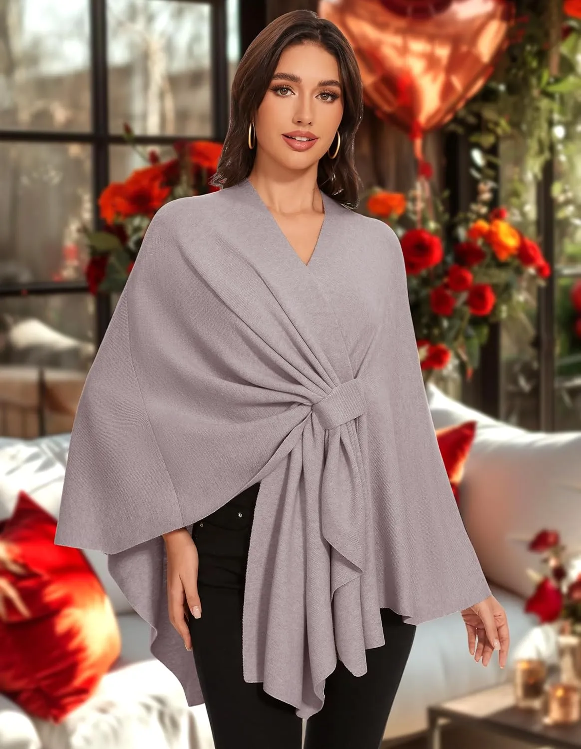 Shawl Wraps for Women Cross Front Poncho Sweater Knitted Cape Soft Warm Elegant for Fall Winter Spring Wedding