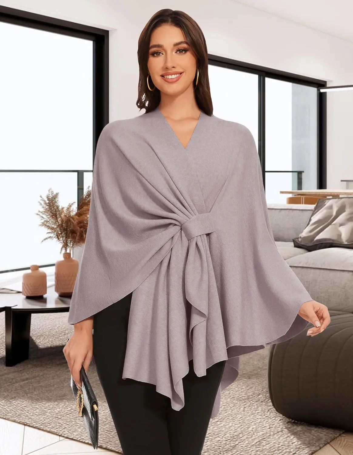 Shawl Wraps for Women Cross Front Poncho Sweater Knitted Cape Soft Warm Elegant for Fall Winter Spring Wedding