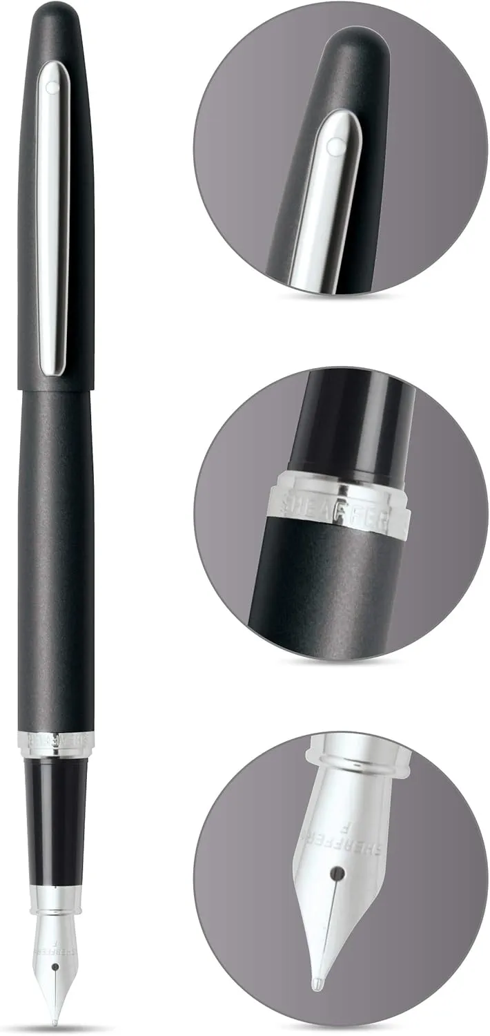 Sheaffer VFM Matte Black Fountain Pen with Chrome Trim and Medium Nib
