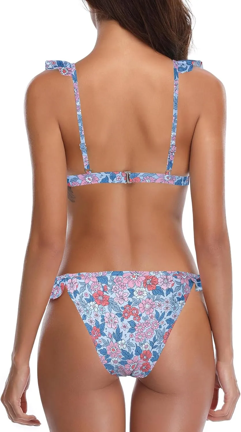SHEKINI Women's Bathing Suits Ruffles Flounce Bikini Sets Low Rise Two Piece Swimsuit