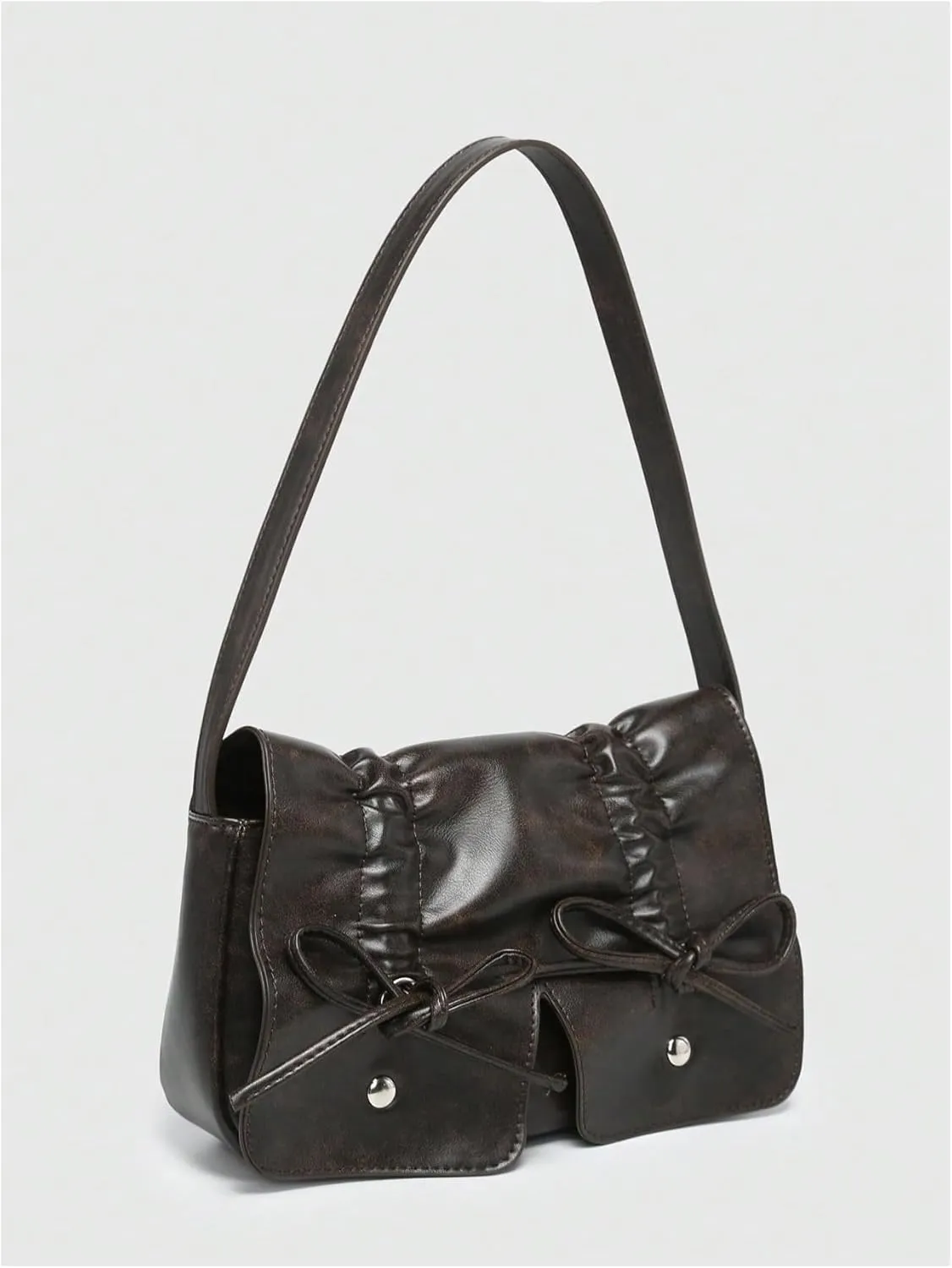 SHENHE Women's PU Leather Shoulder Bag Coquette Bow Purse Y2k Small Flap Purse Handbag