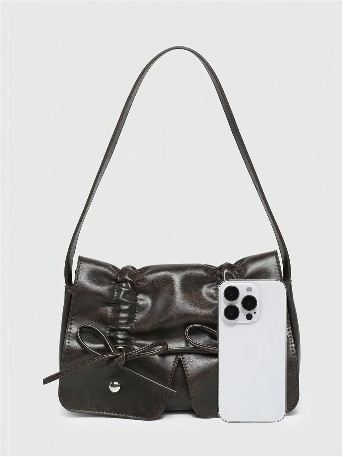 SHENHE Women's PU Leather Shoulder Bag Coquette Bow Purse Y2k Small Flap Purse Handbag