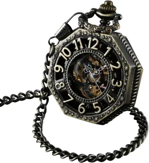 ShoppeWatch Men’s Pocket Watch with Chain | Hand Winding Vintage Pocket Watch | Classic Mechanical Movement Pocketwatch | 1920s Railroad Steampunk Costume Accessory