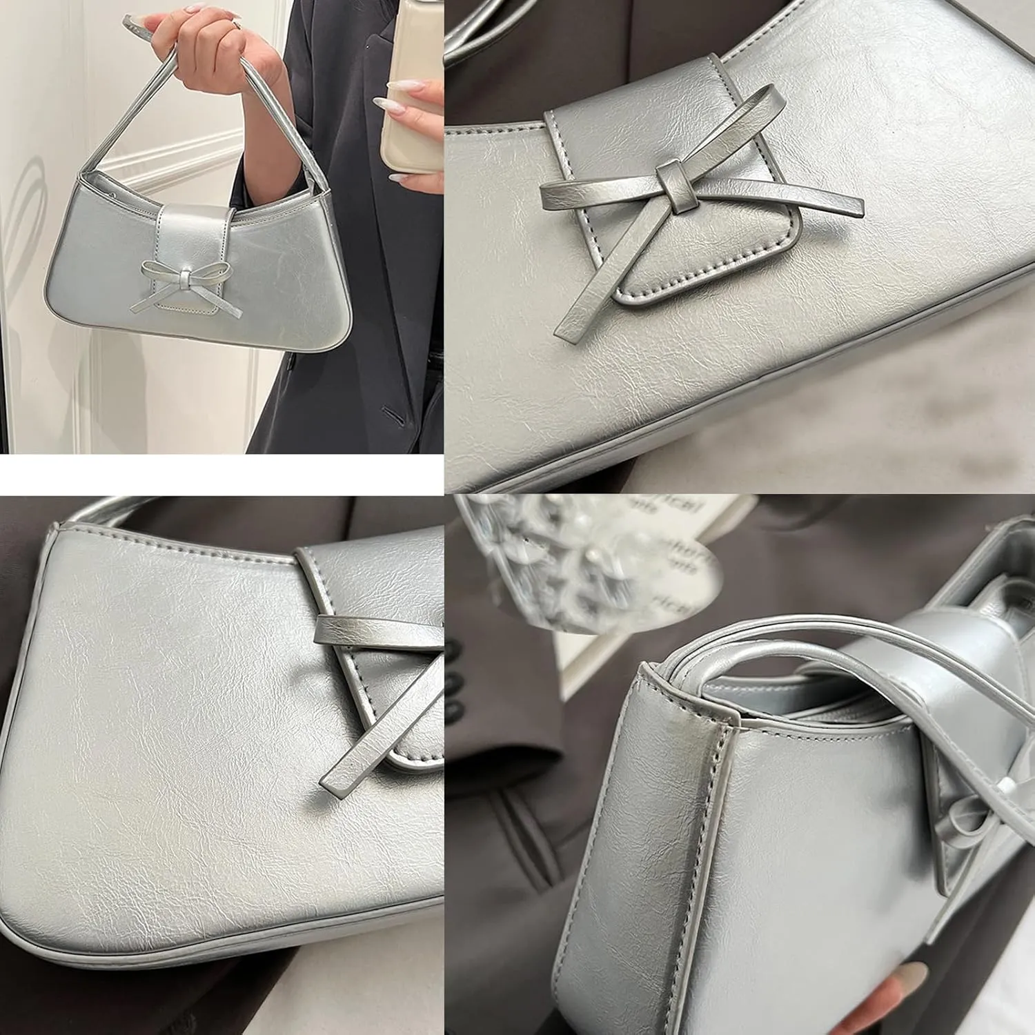 Shoulder Bags for Women,Coquette Bow Purse Trendy Y2K Purse PU Leather Hobo Handbag Cute Bag