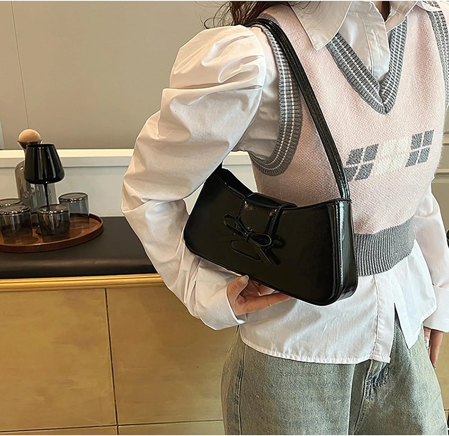 Shoulder Bags for Women,Coquette Bow Purse Trendy Y2K Purse PU Leather Hobo Handbag Cute Bag