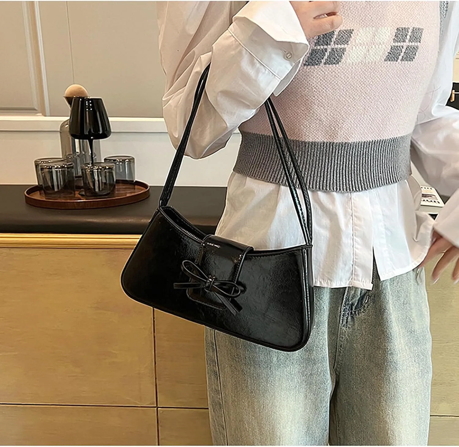 Shoulder Bags for Women,Coquette Bow Purse Trendy Y2K Purse PU Leather Hobo Handbag Cute Bag