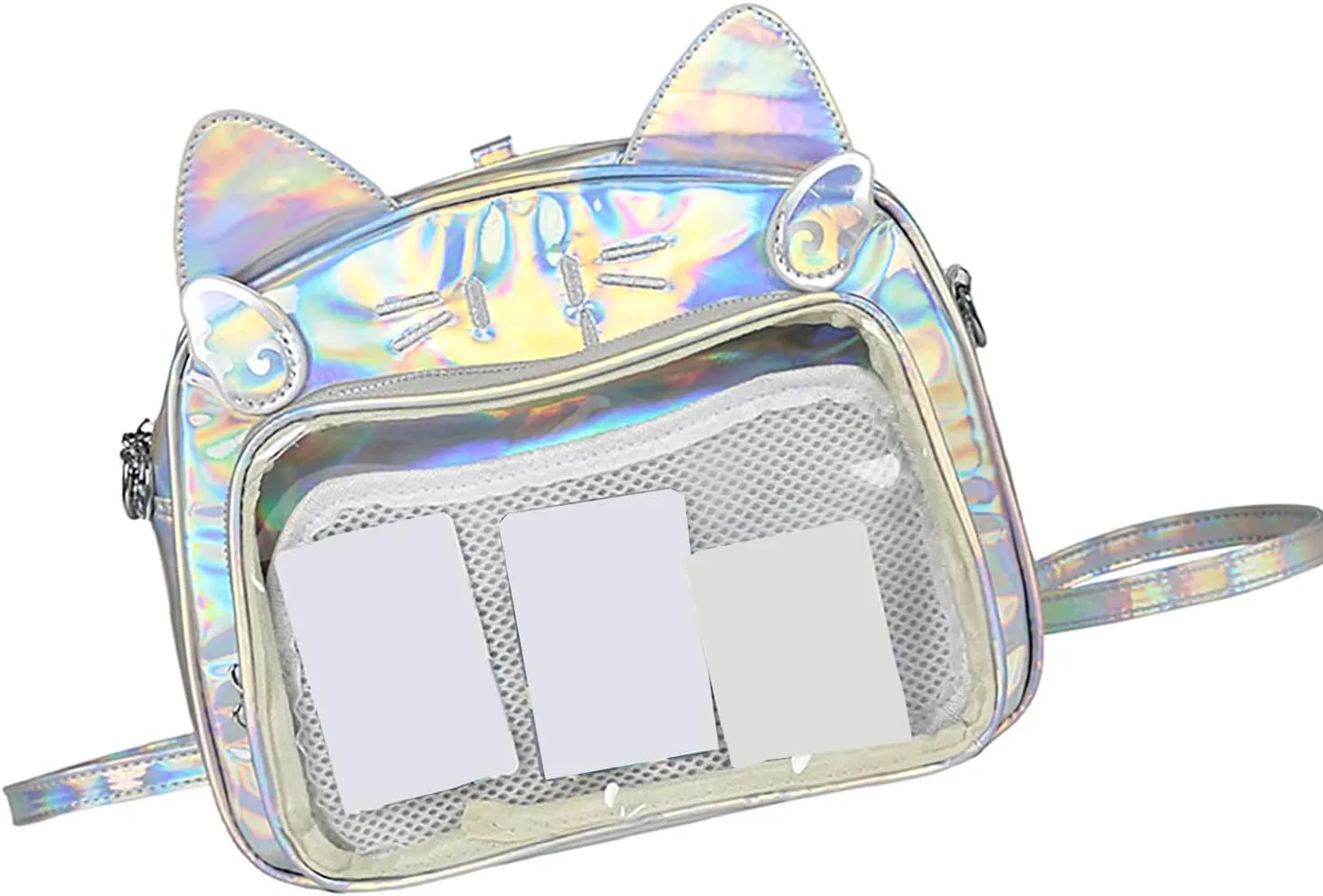 Shoulder Handbag，Japanese Anime Cats Itabag PU Backpack for Women and Teen Girls Pin Display Clear Crossbody Bag with Adjustable Straps