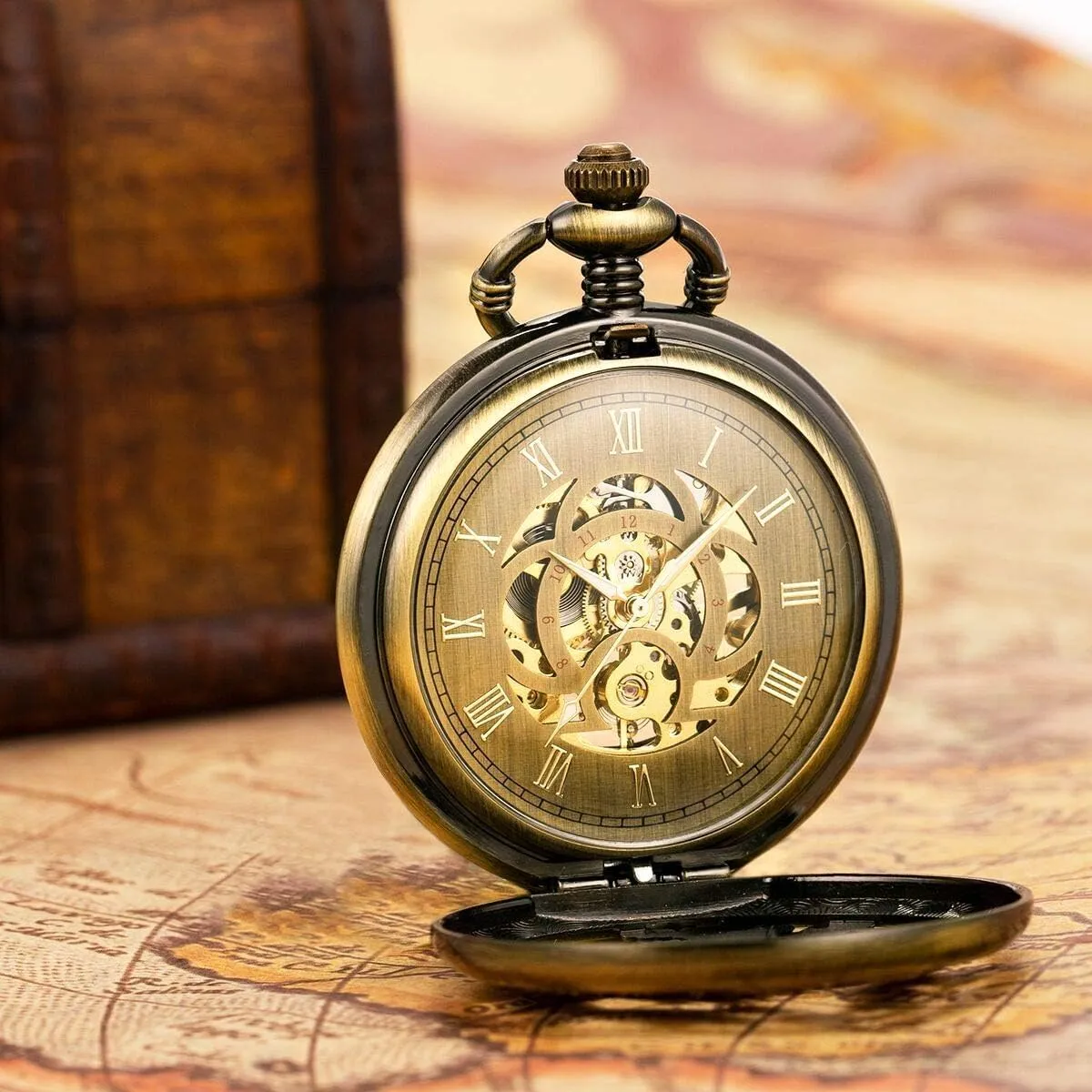 SIBOSUN Mechanical Pocket Watch for Men Antique Pocket Watch with Chain Steampunk Skeleton Mens Pocket Watches with Gift Box