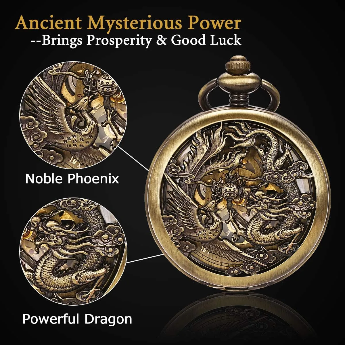 SIBOSUN Mechanical Pocket Watch for Men Antique Pocket Watch with Chain Steampunk Skeleton Mens Pocket Watches with Gift Box