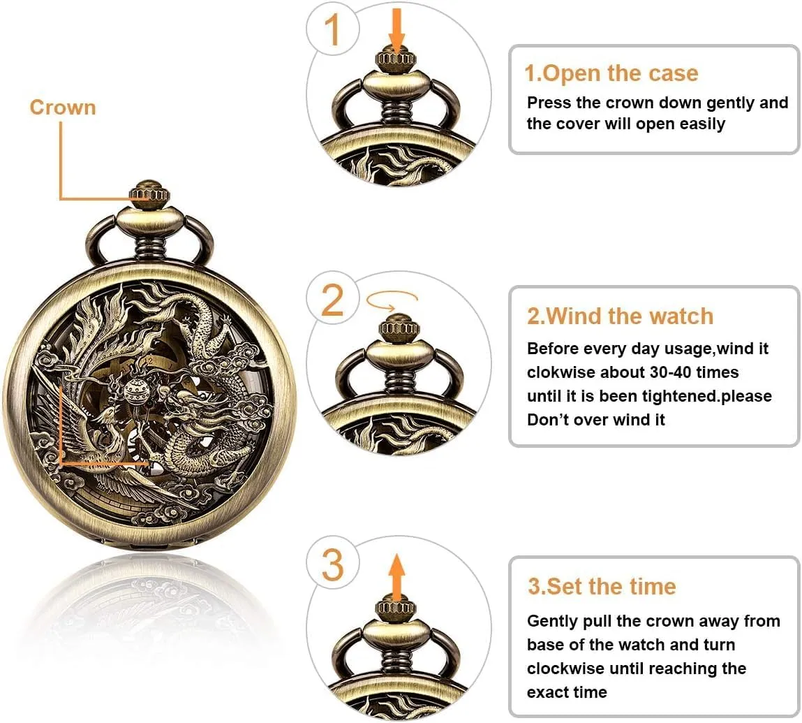 SIBOSUN Mechanical Pocket Watch for Men Antique Pocket Watch with Chain Steampunk Skeleton Mens Pocket Watches with Gift Box