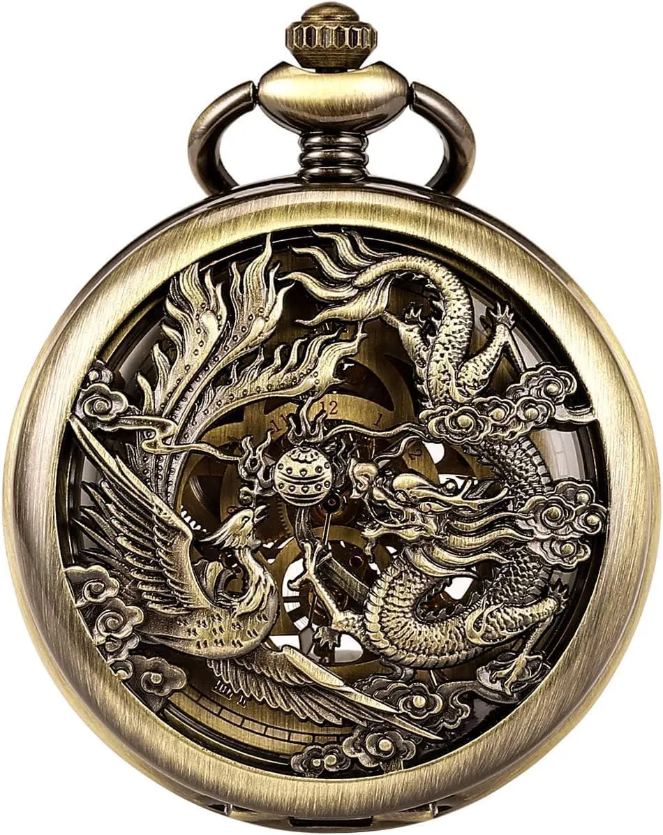 SIBOSUN Mechanical Pocket Watch for Men Antique Pocket Watch with Chain Steampunk Skeleton Mens Pocket Watches with Gift Box
