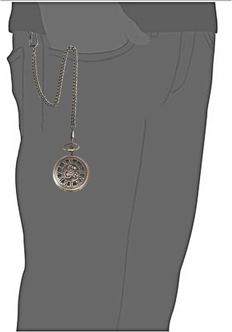 SIBOSUN Pocket Watch Skeleton Mechanical Double Case Hand-Wind Roman Numerals Antique Chain Mens