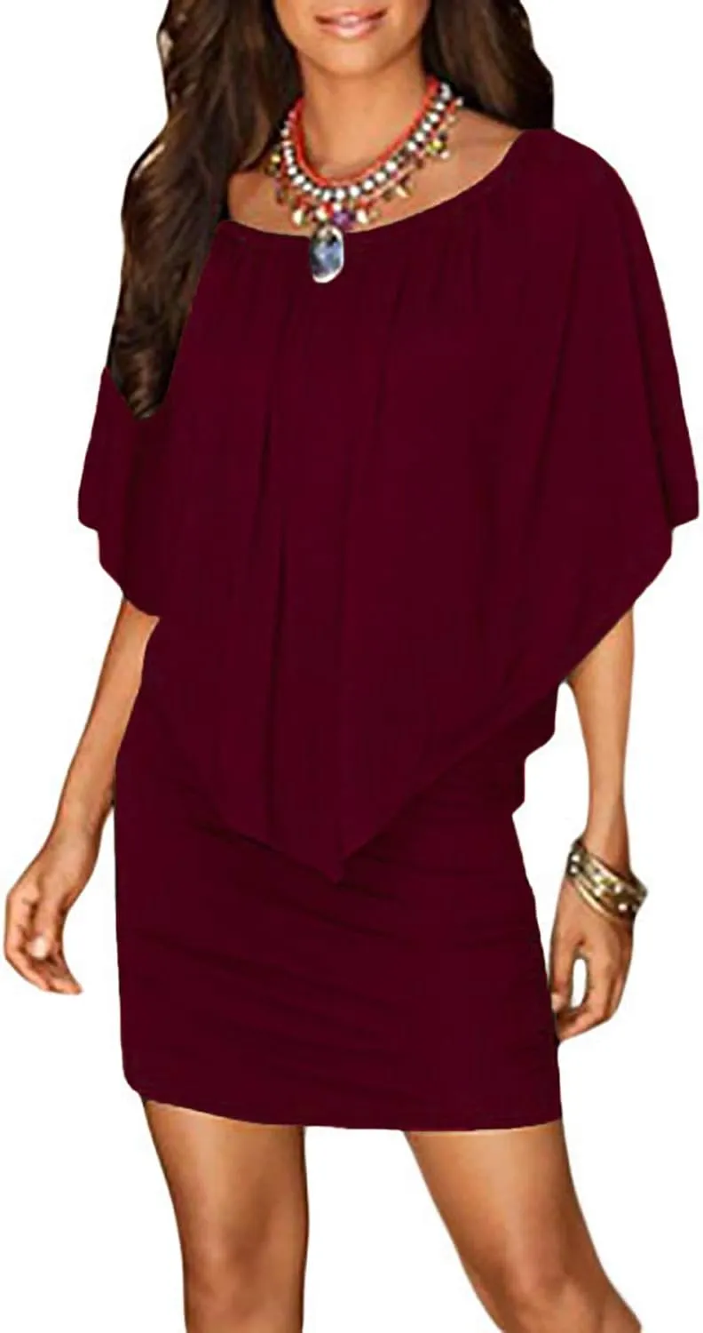 Sidefeel Women's Dresses Off Shoulder Ruffles Night Club Bodycon Mini Dress