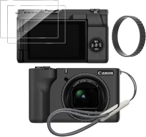 Silicone Case for Canon PowerShot V1 with Removable Lens Cover and 2PCS Screen Protector and a Lanyard Canon PowerShot V1 case- Black