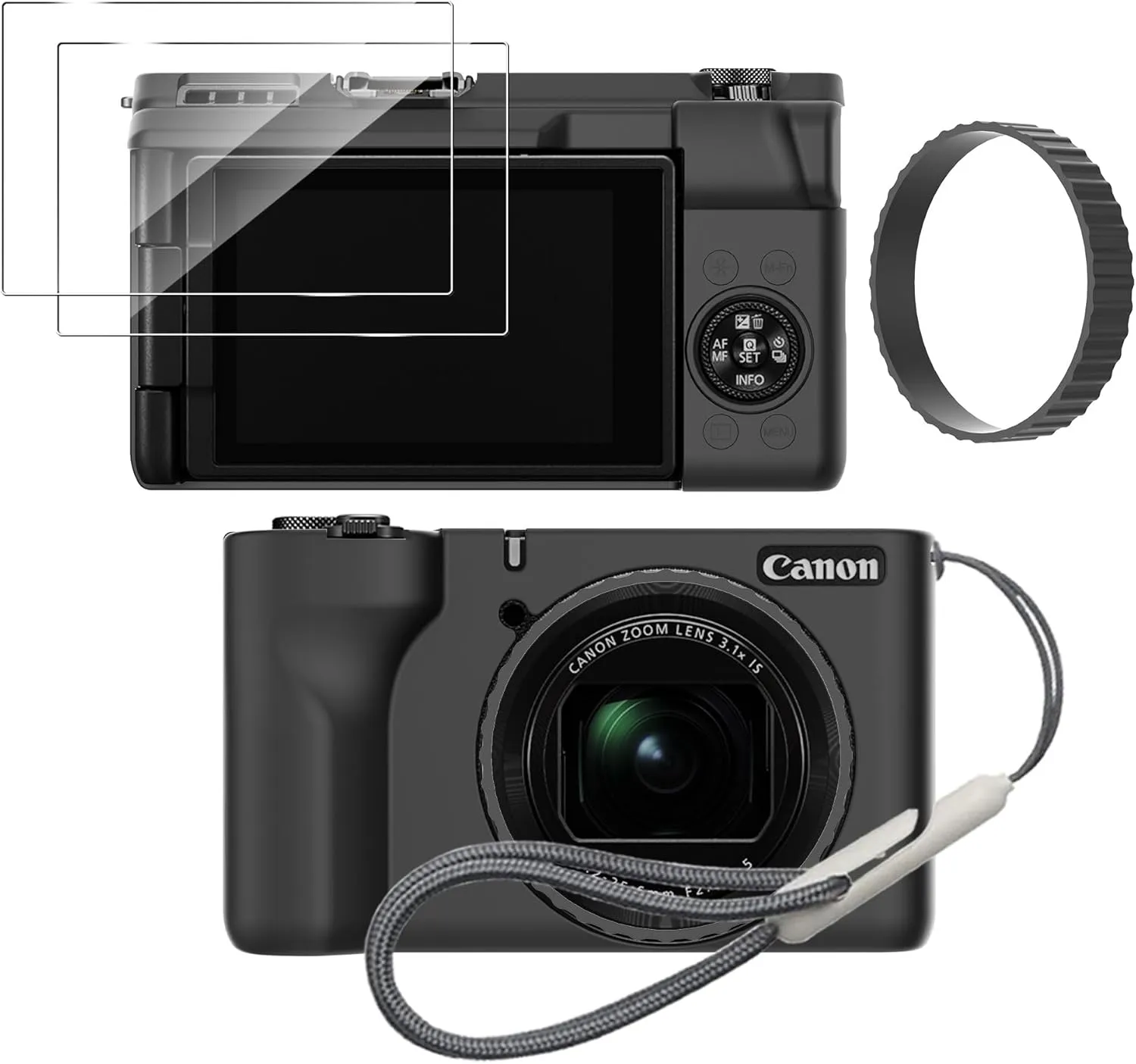 Silicone Case for Canon PowerShot V1 with Removable Lens Cover and 2PCS Screen Protector and a Lanyard Canon PowerShot V1 case- Black