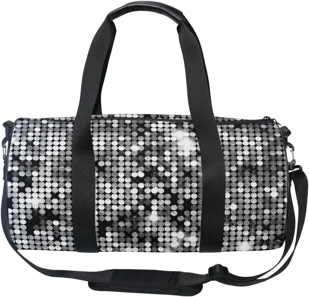 Silver Background Mosaic with White Light Spots Portable Gym Bag, Travel Bag, Luggage bag, Sports Bag, Toiletry Bag with Handles, Detachable Shoulder Strap 17.6 x 9 x 9 inch